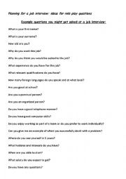 English Worksheet: Job Interview Role Play Questions