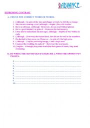 English Worksheet: Connectors: although; despite, in spite of