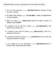 English Worksheet: Conjunctions and, but, so