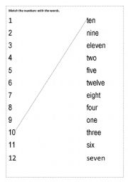 English Worksheet: Numbers 1-12 (matching exercise)