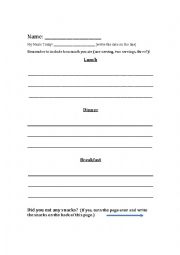 English Worksheet: My Meals