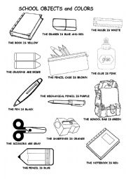 English Worksheet: School Objects and Colors