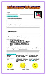 English Worksheet: SELF-EVALUATION THIS IS AN EXCELLENT TOOL TO ENCOURAGE SS TO UNDERSTAND THEIR OWN PROGRESS
