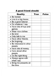 English Worksheet: qualities of a good friend