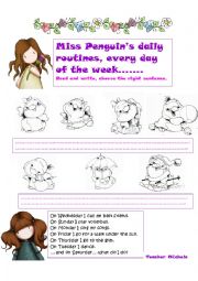 English Worksheet: Miss Penguins daily routines