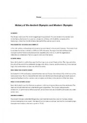 English Worksheet: History of the Ancient Olympics and Modern Olympics
