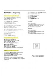 English Worksheet: Song Firework - Katy Perry