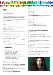 English Worksheet: Lorde-Royals