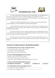 English Worksheet: A Comprehension test on Books !