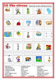 English Worksheet: AT THE CIRCUS - Matching exercise