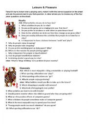English Worksheet: Leisure and Pleasure playing card game
