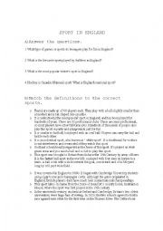 English Worksheet: sports in England