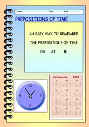 English Worksheet: Prepositions of time ( an easy way to remember )