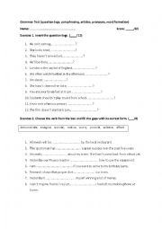 English Worksheet: grammar test variety of exercises