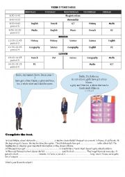 English Worksheet: School timetable