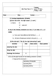 English Worksheet: mid term test n 2 8th formers