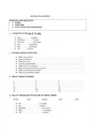 English Worksheet: Initial assessment