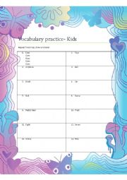 English Worksheet: Vocabulary practice for kids