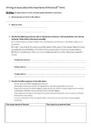 English Worksheet: 9th form writing an essay about the importance of forests