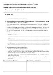 English Worksheet: 9th form writing an essay about the importance of forests