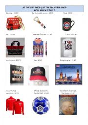 English Worksheet: Shopping in london / At the gift shop.