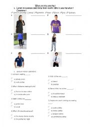 English Worksheet: What are you wearing ? Listening comprehension exercise