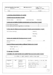 English Worksheet: Mid-term Test N 2 7th Form (Version 1)