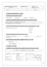 English Worksheet: Mid-term Test N 2 7th Form (Version 2)