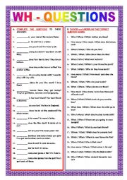 English Worksheet: WH - QUESTIONS 