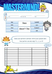 English Worksheet: Mastermind! - Likes & Doesnt Like