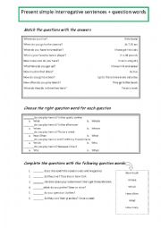 English Worksheet: present simple interrogative sentences, question words