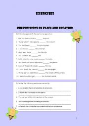 English worksheet: Prepositions of Time and Place - Exercises (2 pages)