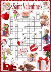 English Worksheet: St. Valentines crossword
