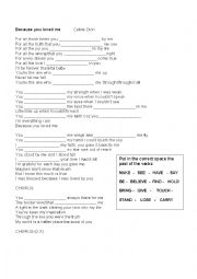 English Worksheet: Celine dion - because you loved me