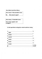 English Worksheet: How much and how many