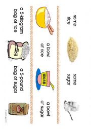 English Worksheet: Countable Uncountable and Containers flash cards 1-6 of many.