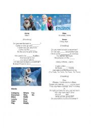 English Worksheet: Do you want to build a snowman? Gap Fill