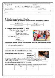 English Worksheet: Listening comprehension about a birthday party ( 8th form midterm test N2