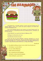 English Worksheet: A BRIEF STORY OF THE HAMBURGER