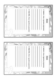 English Worksheet: Menu of a restaurant writing activity