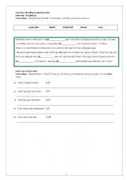 English Worksheet: reading comprehension worksheet