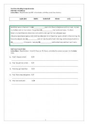 reading comprehension worksheet