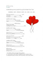 English Worksheet: Song: All my loving by the Beatles - Can be used for Valentines Day