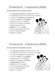 English Worksheet: Compresses Syllables - pronunciation exercise + KEY