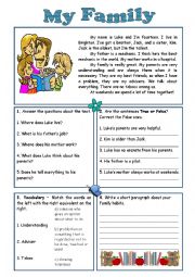 English Worksheet: My Family - reading comprehension