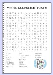 English Worksheet: Winter Word Search Puzzle