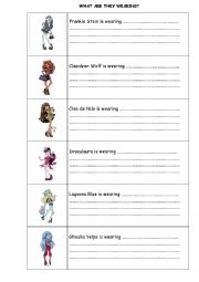 English Worksheet: Monster High clothes description