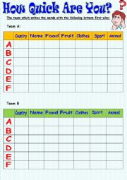 English Worksheet: How Quick Are You?