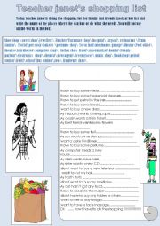 English Worksheet: Teacher janets shopping list 