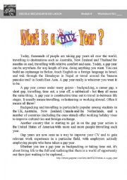 English Worksheet: What is a gap year?